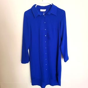 Assorted brand, blue, size 40 (EU). 100% polyester. "39.5" chest, "39.5" length